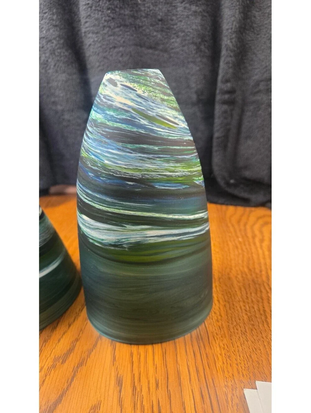 Hand Blown Art Glass Vases with Blue and Green Swirl Design - Set of 2